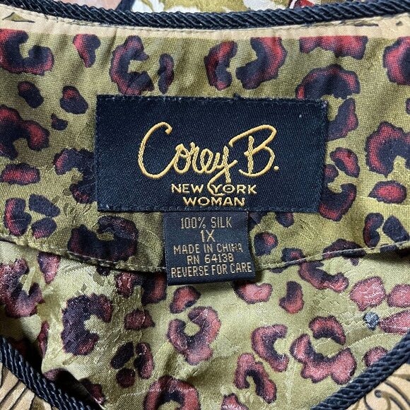 Corey B 100% Silk Animal Mixed Print Blouse Womens 1x‎ Plus Size Safari Office - Picture 7 of 12